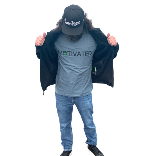 Man showing off his motivated t-shirt